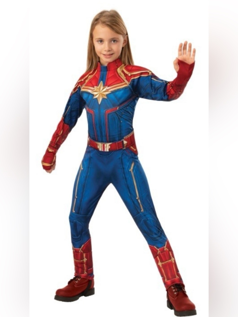 Deluxe Kid's Captain Marvel Costume Superhero Costume with Gold Star Emblem Smal